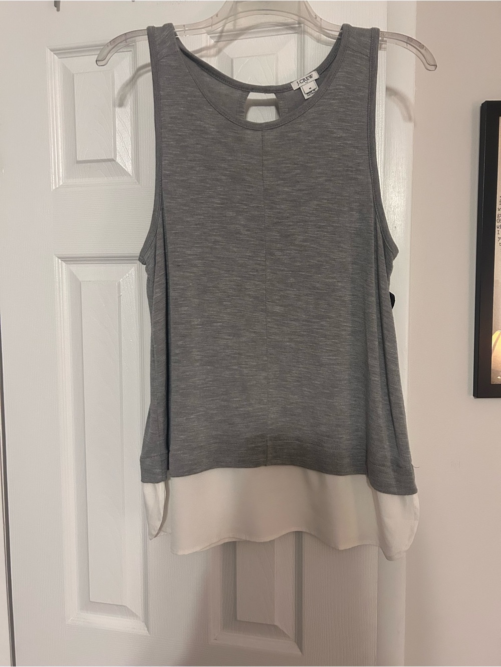 J. Crew Gray Sleeveless Layered Hem Tank Top with White Trim